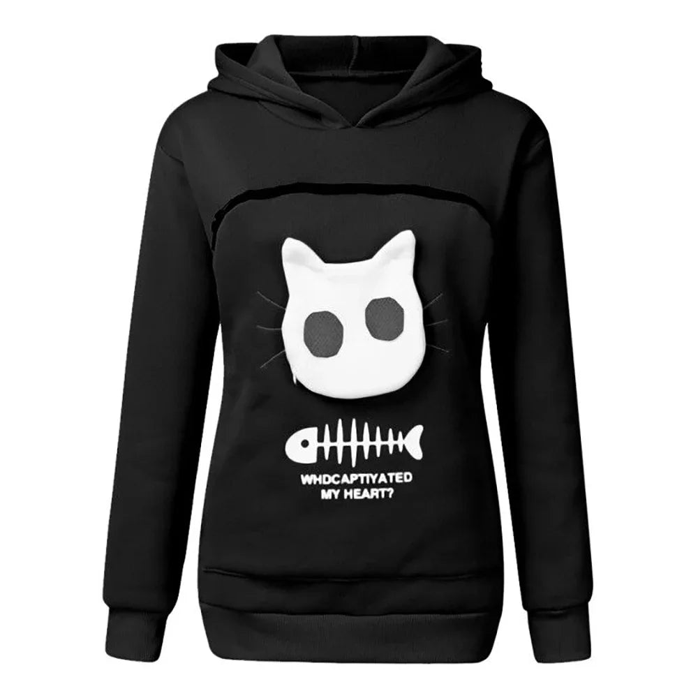 TEEK - Cat Lovers Cuddle Pouch Sweatshirt TOPS theteekdotcom black S 