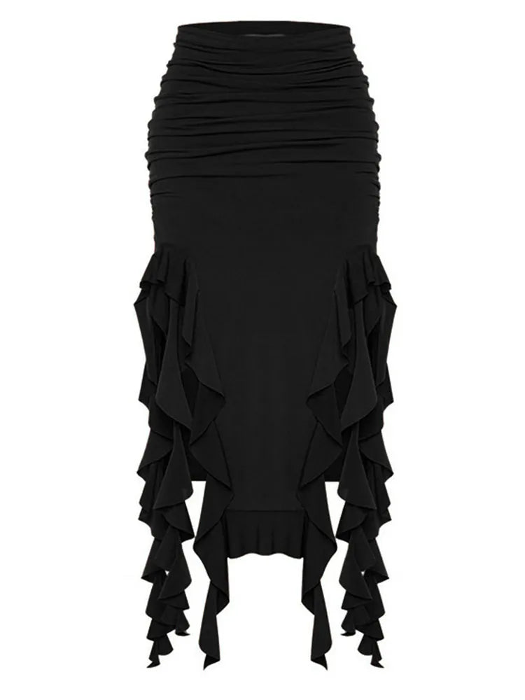 TEEK - High Waist Tassel Leg Long Skirt SKIRT theteekdotcom Black S 