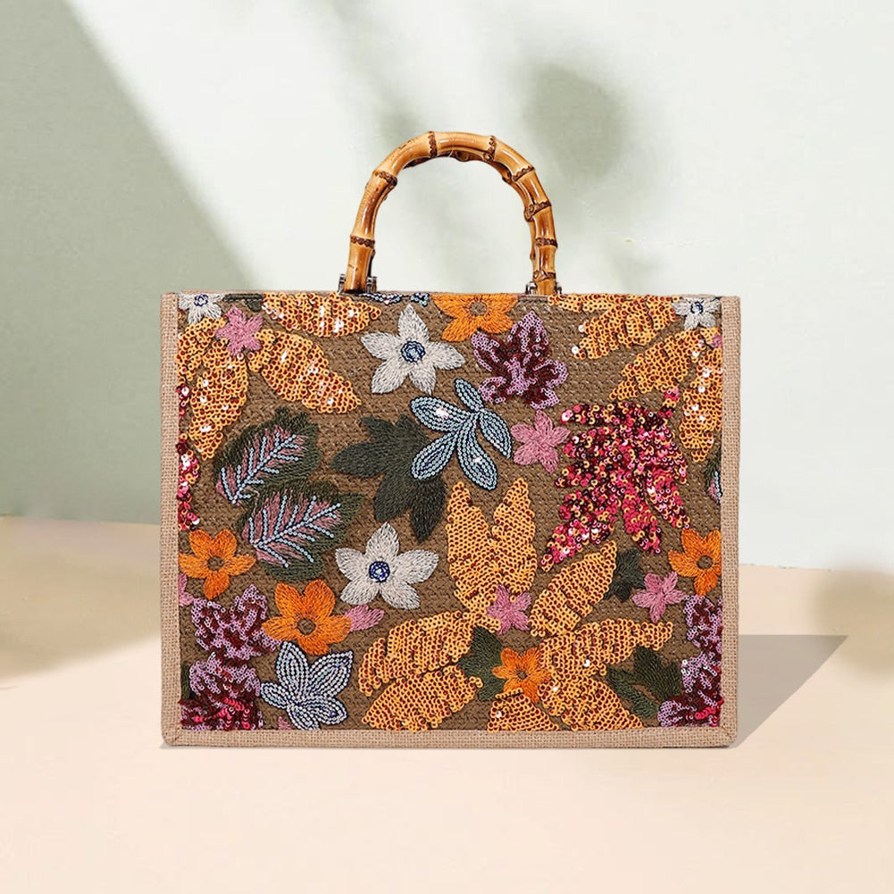 TEEK - Flower Embroidered Straw Tote Bag BAG theteekdotcom Orange  