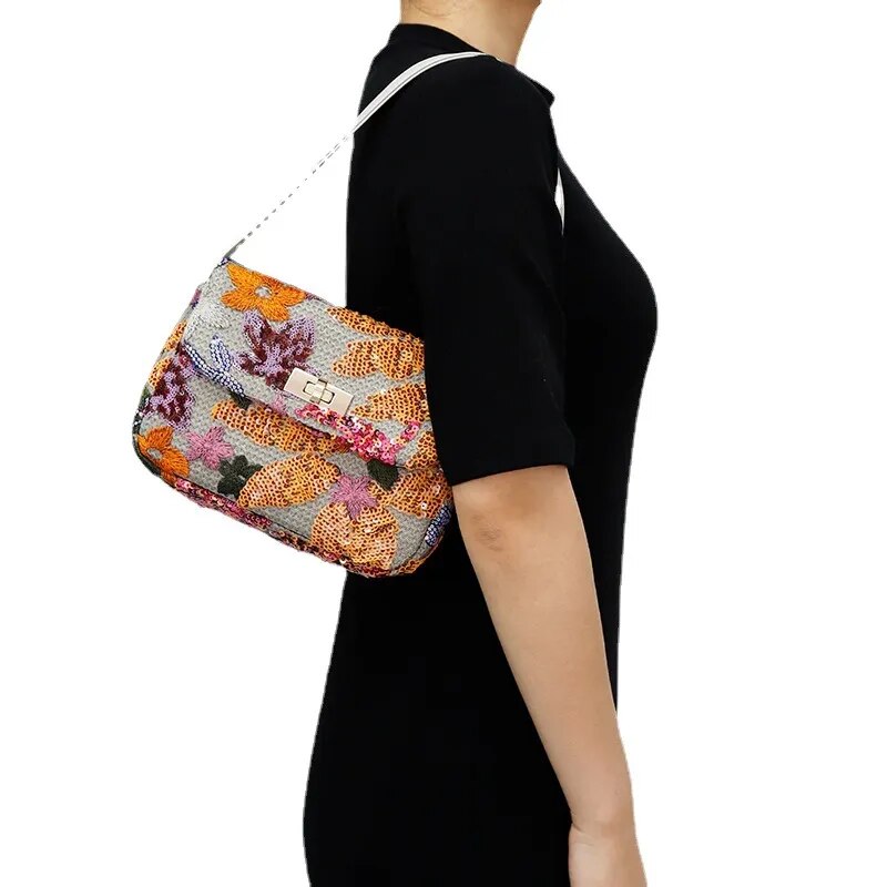 TEEK - Hand-made Woven Tote Floral Beaded Sequin Shoulder Bag BAG theteekdotcom   