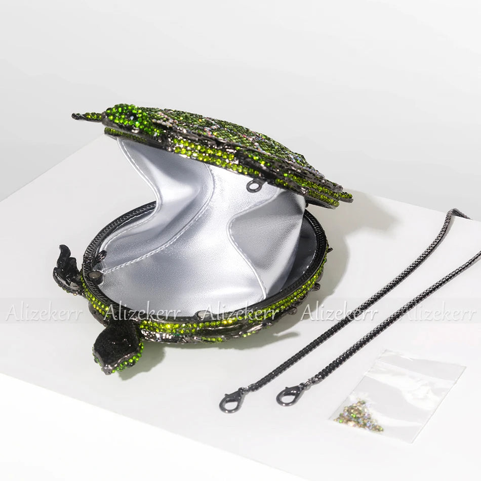 TEEK - Turtle Shaped Handmade Metallic Crystal Clutch BAG theteekdotcom   