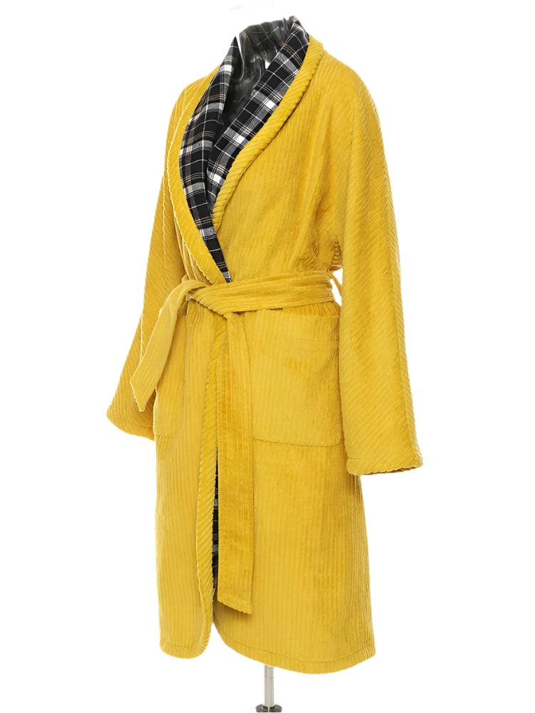 TEEK - Womens Yellow Plaid Belted Reversible Robe ROBE theteekdotcom   