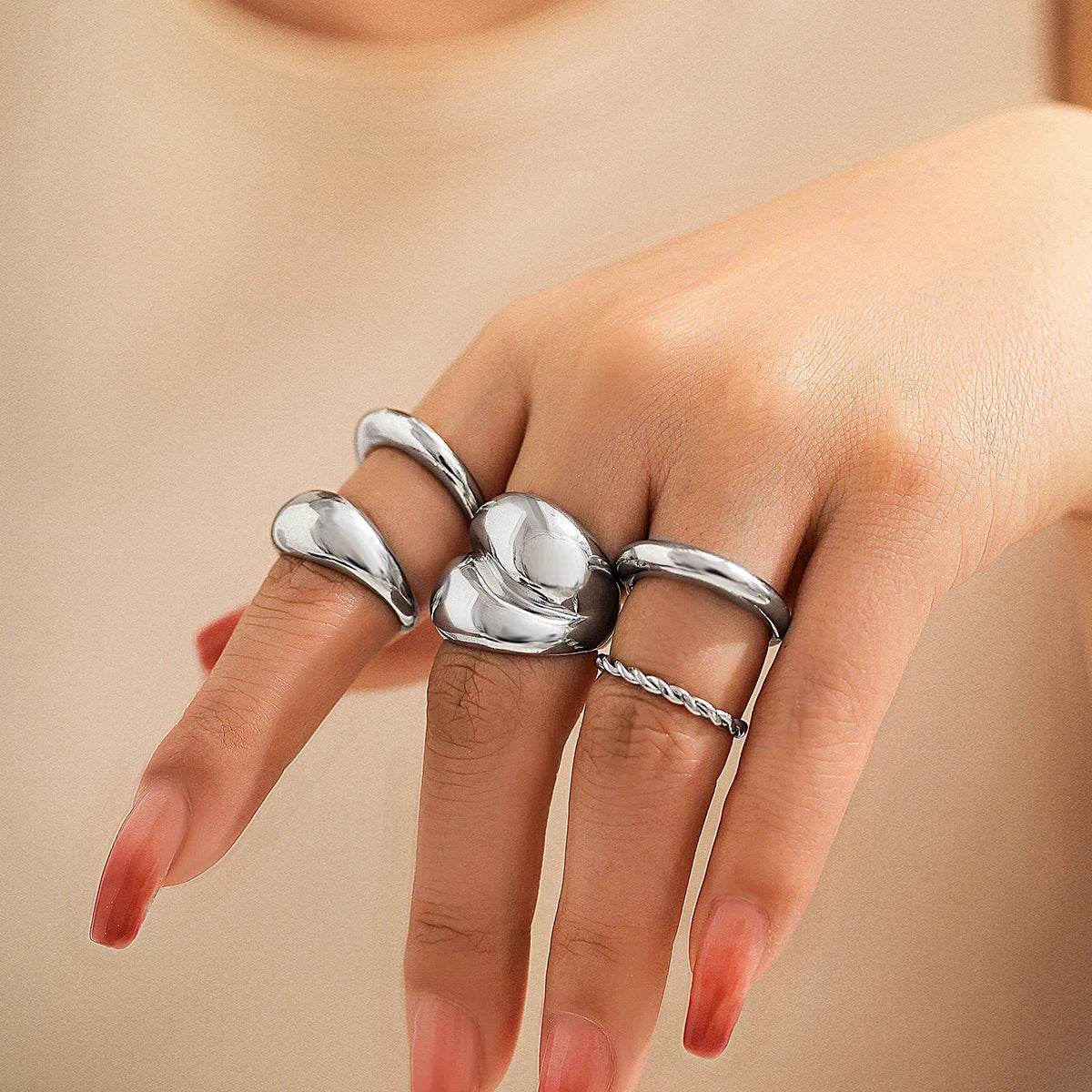 TEEK - 5 Piece Chunky Open Cuff Rings JEWELRY theteekdotcom   