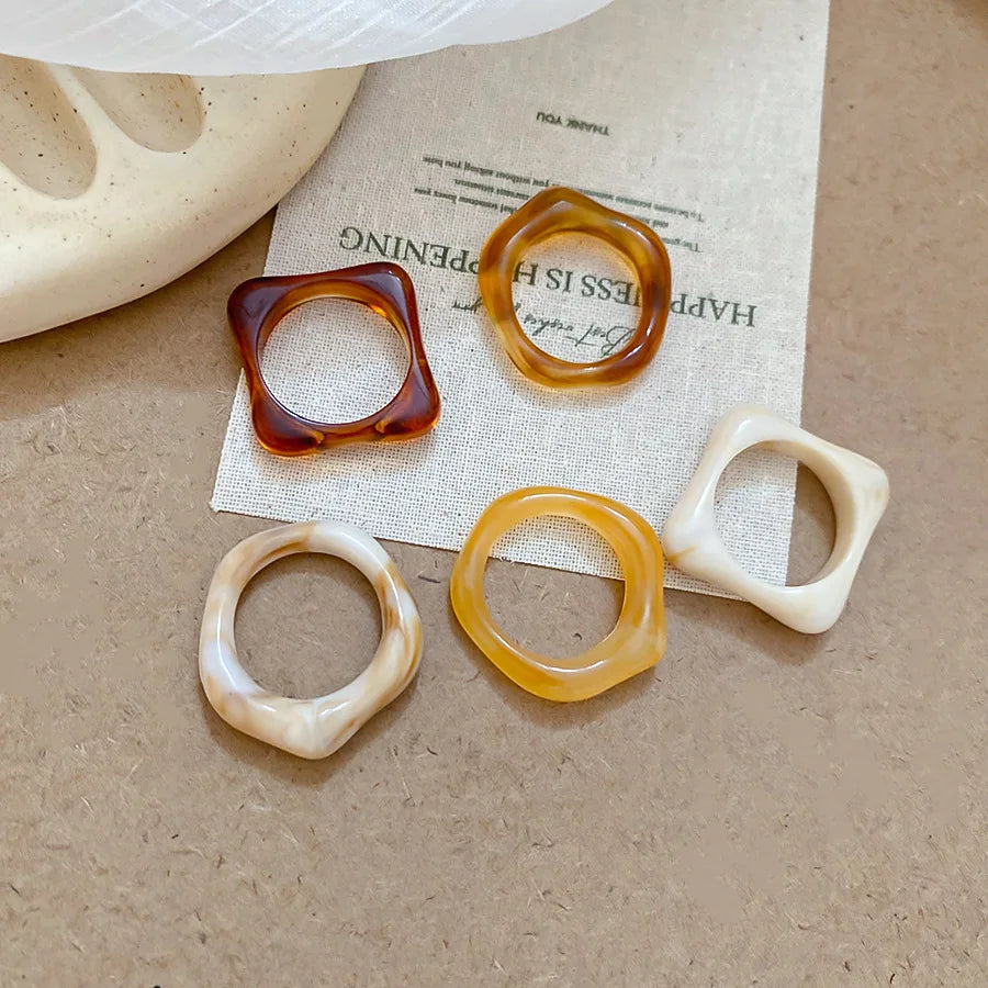 2 Pcs Square Round Irregular Smuding Acrylic Rings for Women Geometric Candy Color Sweet Resin Index Finger Ring Jewelry Sets F TEEK Style10