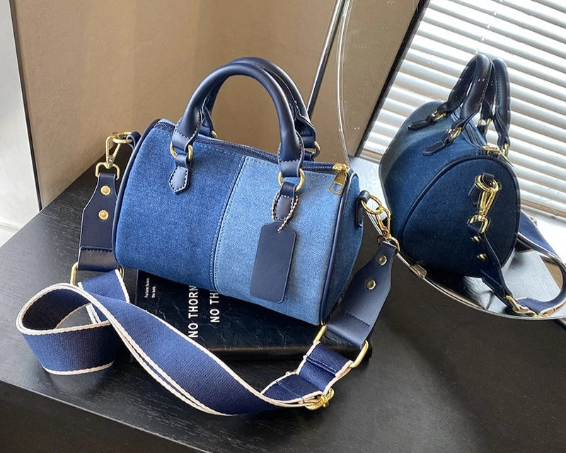 TEEK - Patchwork Colorblock Denim Shoulder Boston Bag BAG TEEK