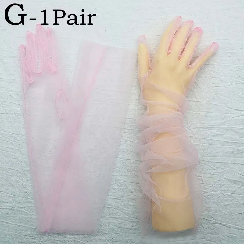 TEEK - Ultra Thin Tulle Elbow Gloves GLOVES theteekdotcom Pink  