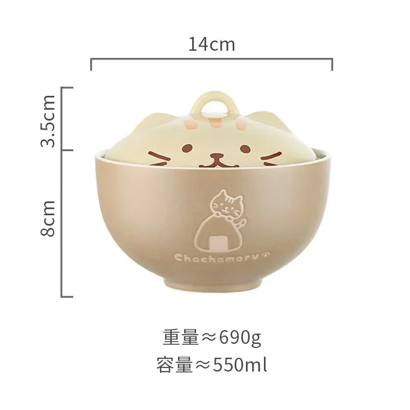 TEEK - Cat Face Lid Ceramic Noodles Bowl Tableware HOME DECOR theteekdotcom B  