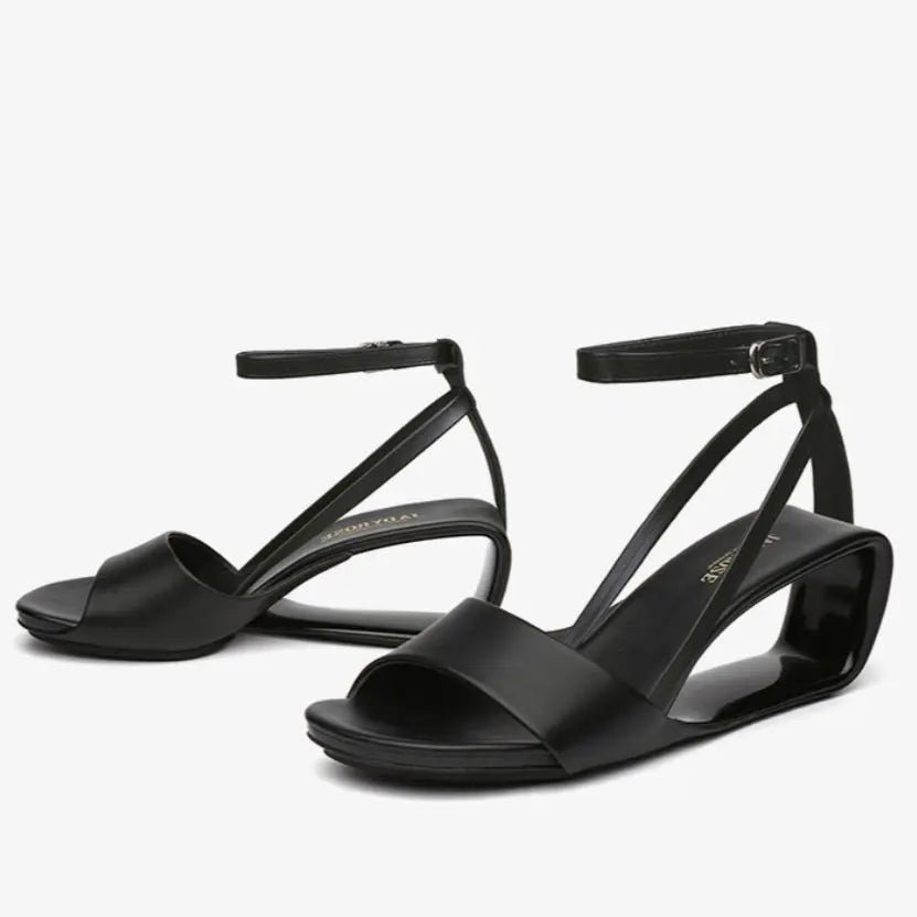 TEEK - Open Toe Anklet Patent Cut Out Wedge Sandals SHOES Theteekdotcom Black 5 