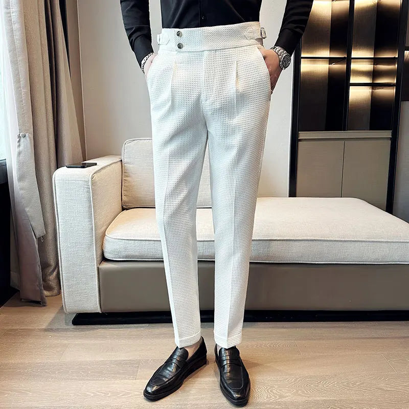 TEEK - Mens High Waisted Suit Pantalones PANTS theteekdotcom White 36 