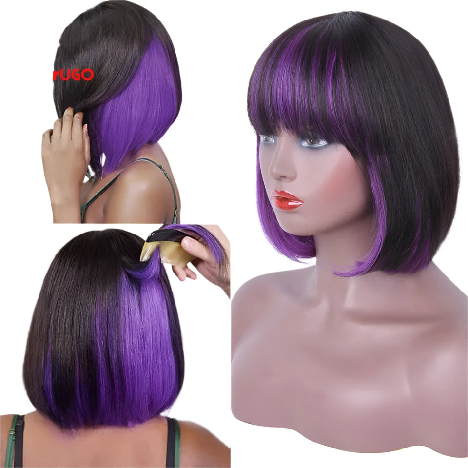 TEEK - Color Mix Ombre Short Bob Wig HAIR theteekdotcom 1B Purple 10inches 