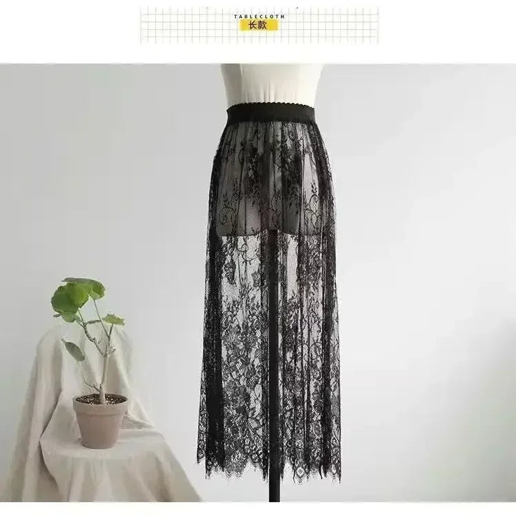 TEEK - High Waist Lace Underdress Skirt SKIRT theteekdotcom Black 80cm XL(50-57kg)