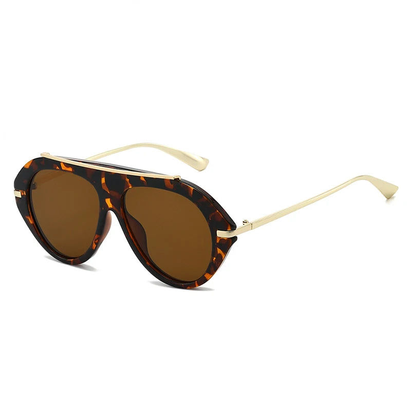SO&EI Ins Popular Fashion Oversized Pilot Sunglasses Women Shades UV400 Retro Gradient Men Blue Green Sun Glasses TEEK Leopard Brown As the picture