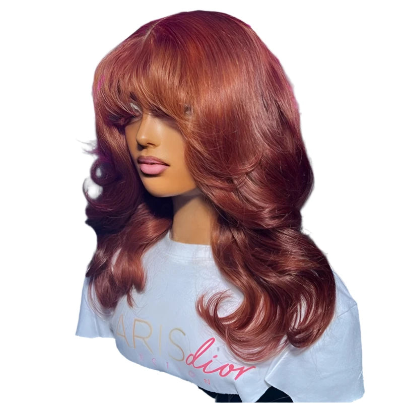 TEEK - Reddish Brown Body Wave Bangs Wig HAIR theteekdotcom   