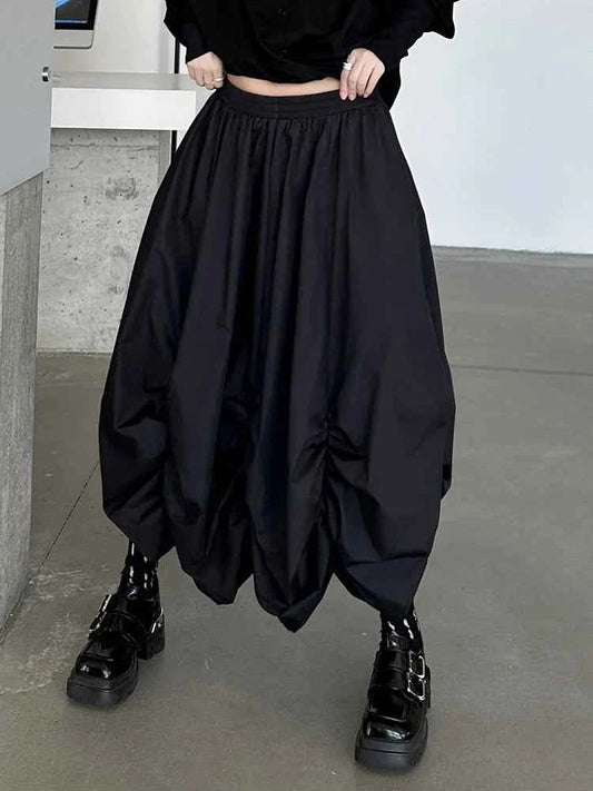 TEEK - Elastic Waist Puff Pleated Half Body Skirt