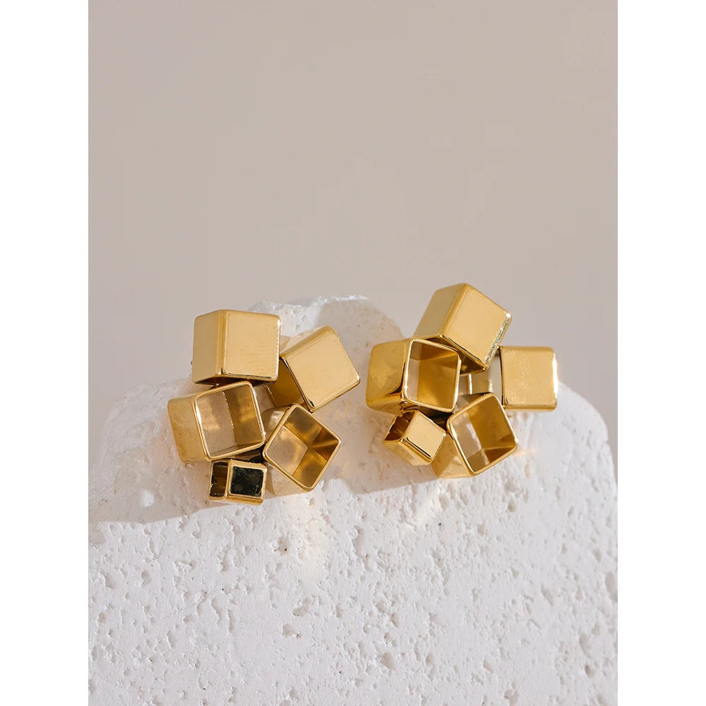 TEEK - Unique Creative Geometric Square Stud Earrings JEWELRY theteekdotcom   