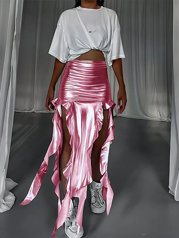 TEEK - High Waist Tassel Leg Long Skirt SKIRT theteekdotcom Pink 2 S 