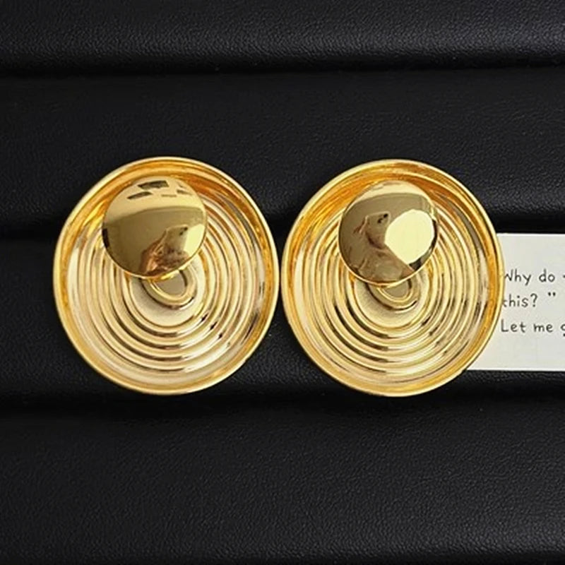 TEEK - Metal Ripple Discs Earrings JEWELRY theteekdotcom Gold  
