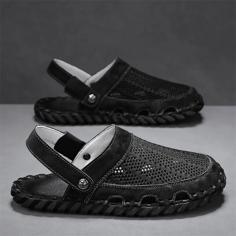 TEEK - Mens Mesh Front Outdoor Leather Sandals SHOES theteekdotcom Black 6807 7 