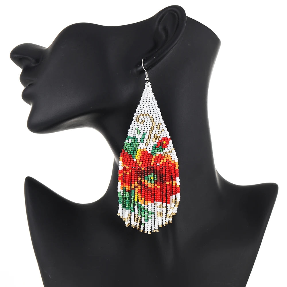 TEEK - Rose Tassels Hand-Beaded Earrings JEWELRY theteekdotcom