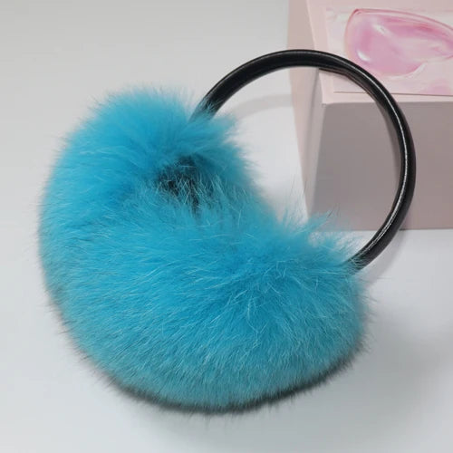 TEEK - Plush Genuine Fox Fluff Earmuffs EARMUFFS theteekdotcom blue  
