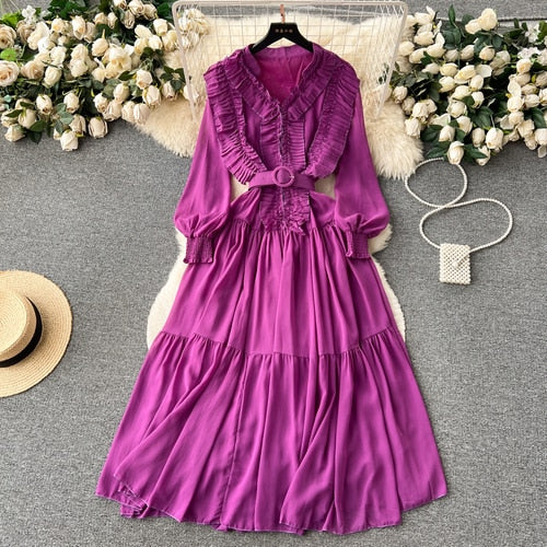 TEEK - Ruffle Vintage Lantern Sleeve Dress DRESS theteekdotcom Purple One Size 