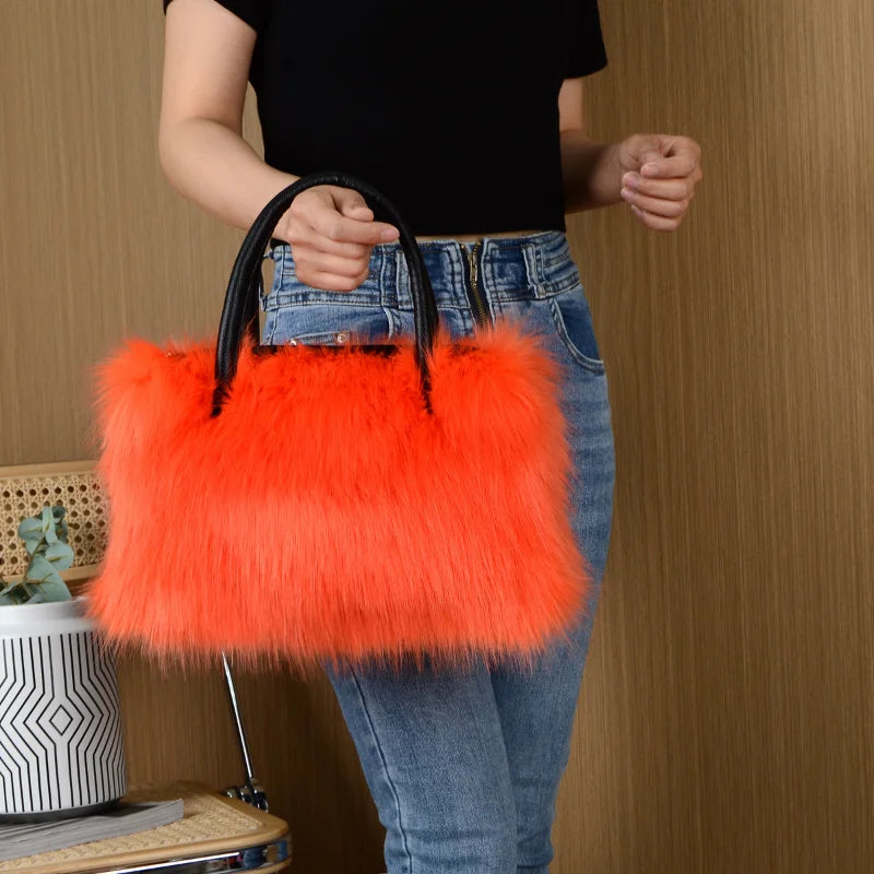 TEEK - Bright Color Faux Fur Handbag BAG TEEK Orange 35cmX23cmX17cm 