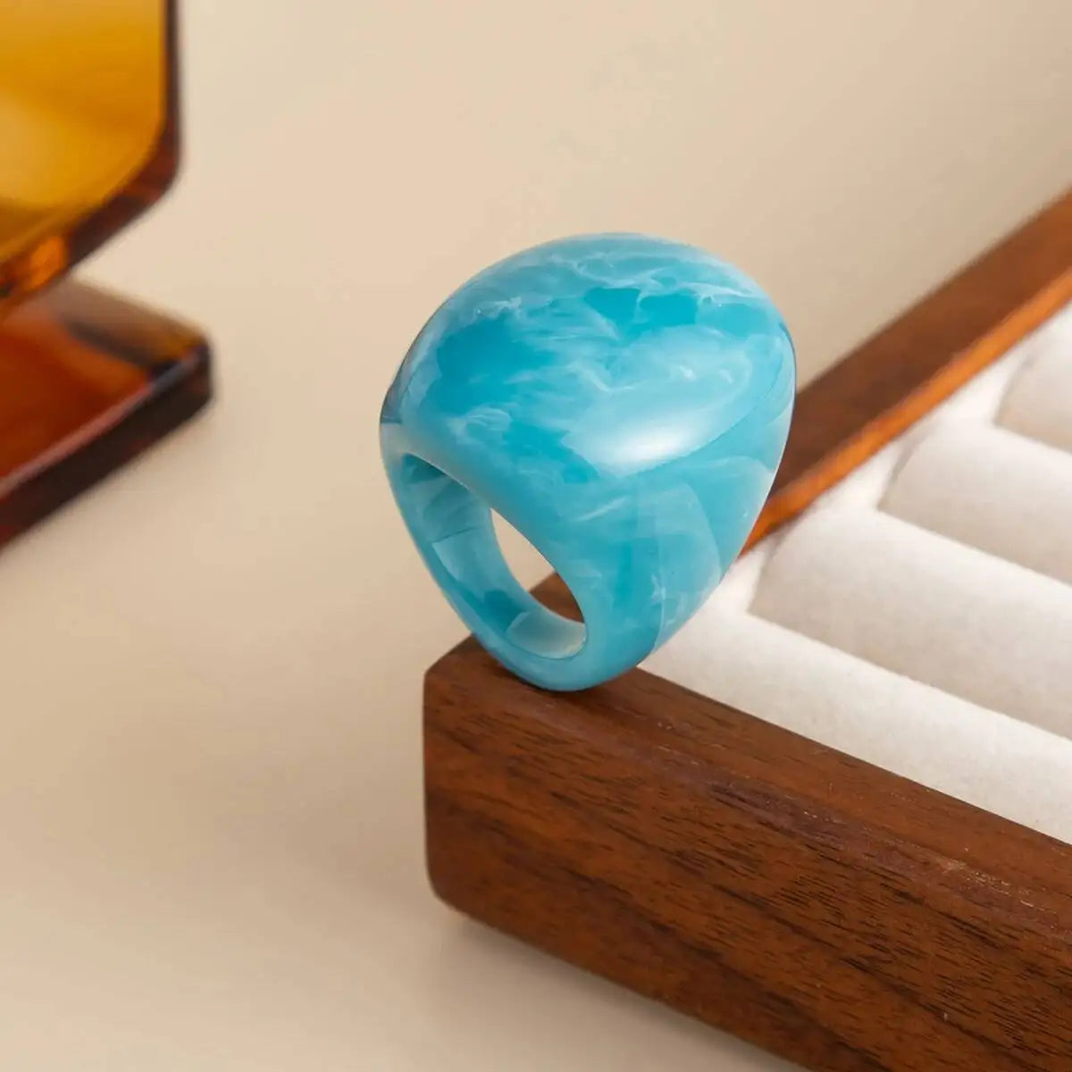 KunJoe 6 Colors Bohemian Thick Resin Acrylic Ring for Women Retro Smooth Geometry Curved Wide Knuckle Ring Fashion Jewelry 2026 TEEK style 4
