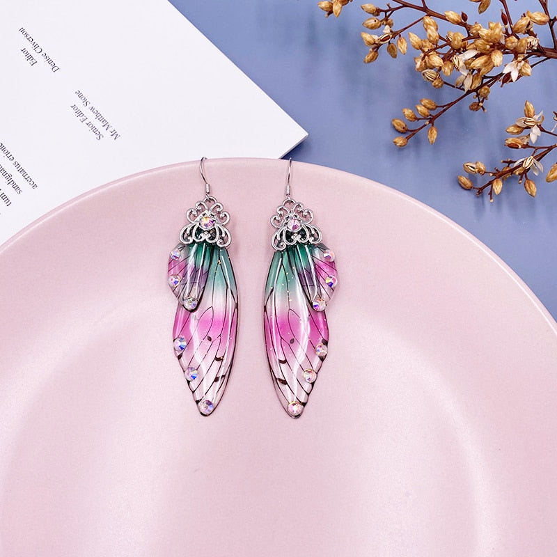 TEEK - Handmade Fairy Wing Earrings  theteekdotcom Silver-Pink Green  