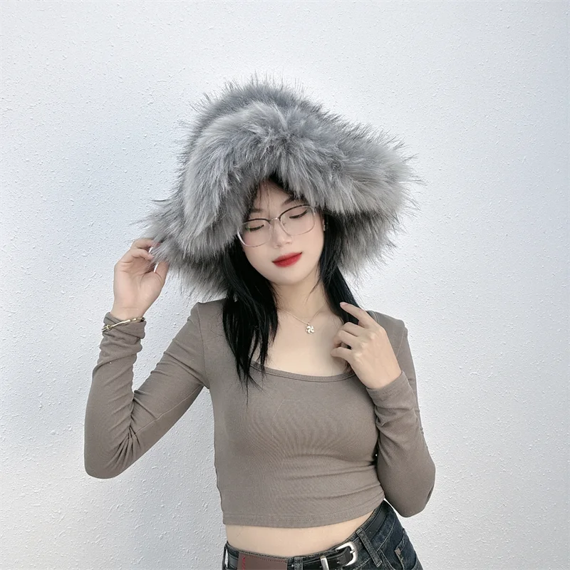 TEEK - Faux Fur Oversized Bucket Hat HAT theteekdotcom gray