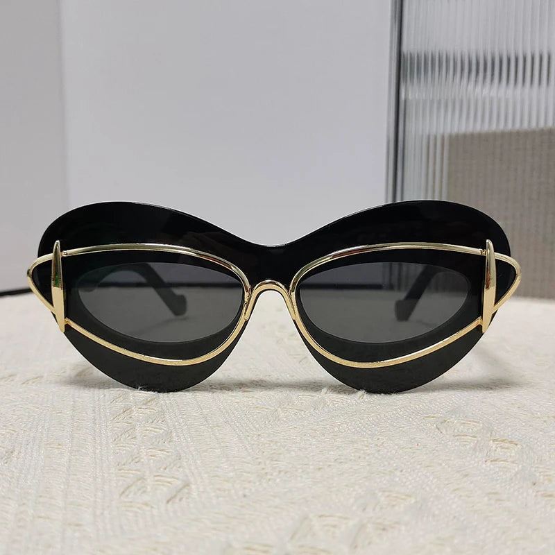 TEEK - Cat Eye Double Frame Sunglasses EYEGLASSES theteekdotcom C1 Gold Gray  