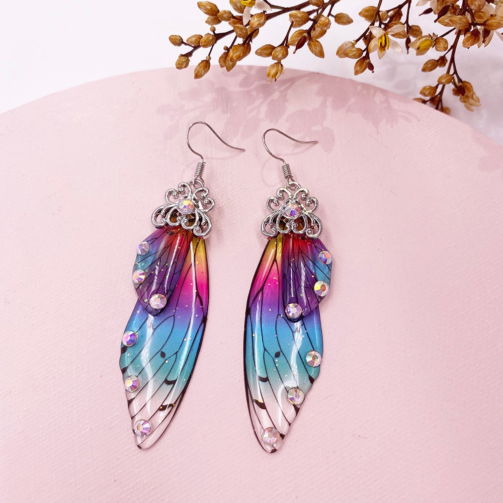 TEEK - Handmade Fairy Wing Earrings  theteekdotcom Silver-Rainbow  