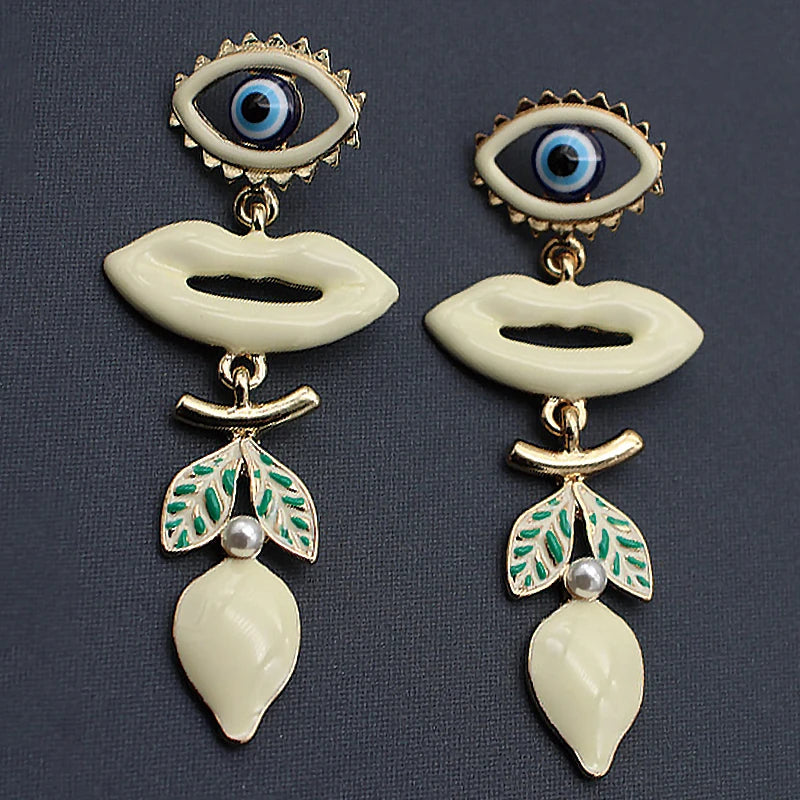 TEEK - Enchanted Eye Enamel Lemon Lipstick Earrings JEWELRY theteekdotcom White  