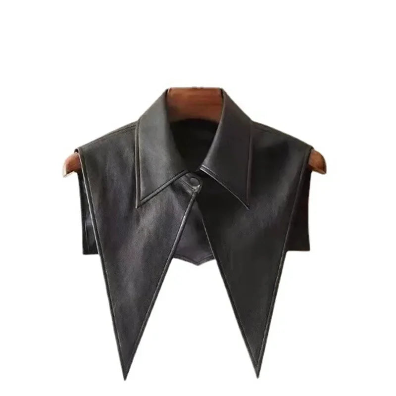 TEEK - Detachable Flat Dickey Long Lapel Collar COLLAR theteekdotcom Black Full Leather