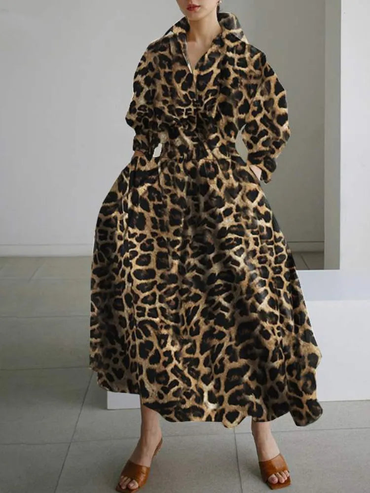 TEEK - Shirt Chic Ruched Maxi Dress DRESS theteekdotcom Yellow Leopard S 