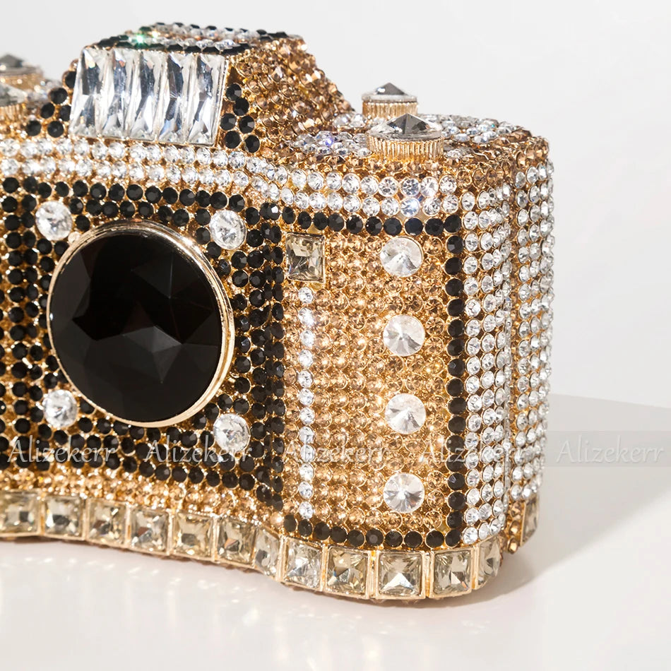 TEEK - Camera Shaped Metallic Rhinestone Handbag BAG theteekdotcom   