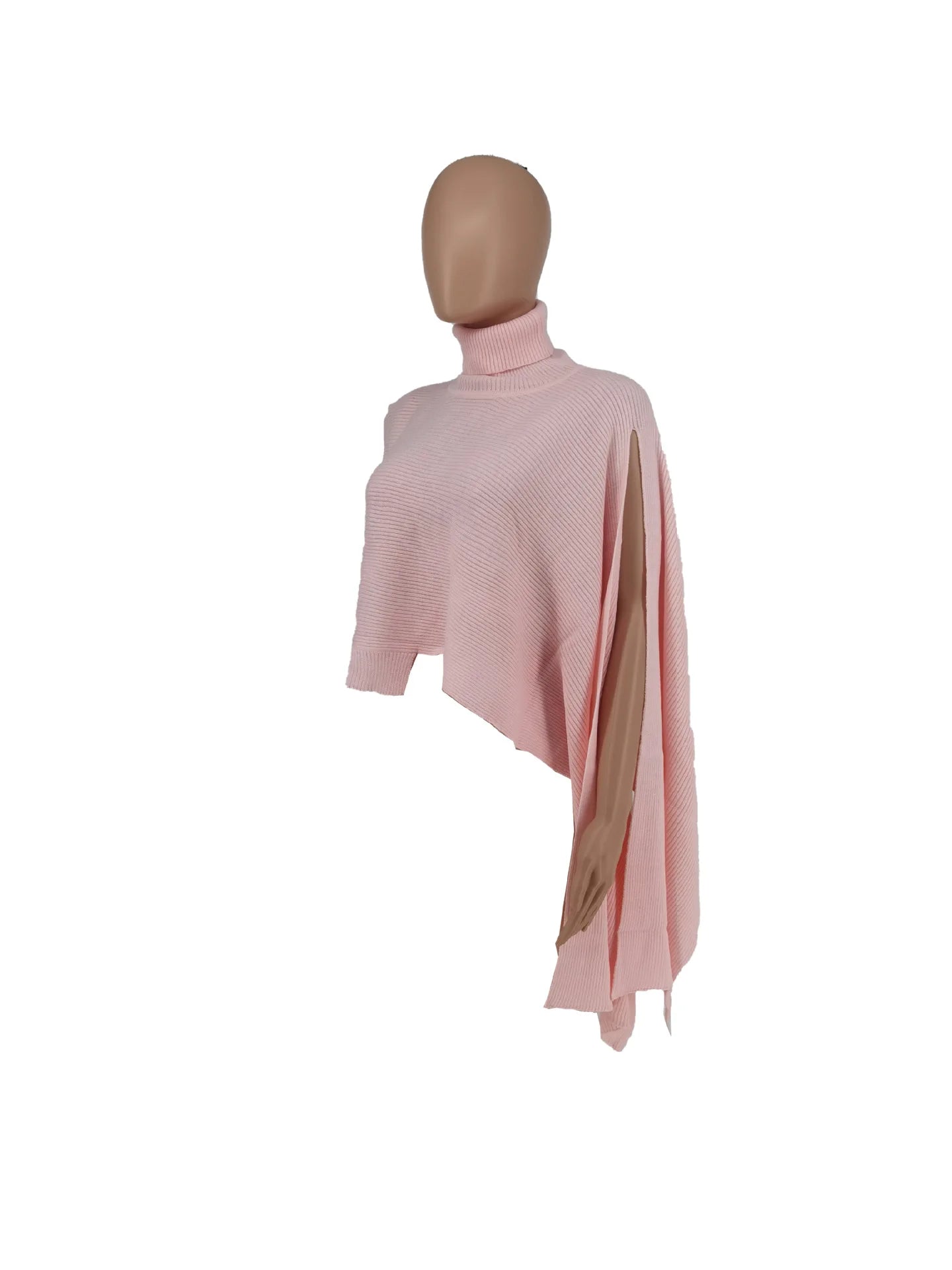 TEEK - Knit Rib Turtleneck Slit Asymmetrcial Oversized Sweater TOPS theteekdotcom Pink S 