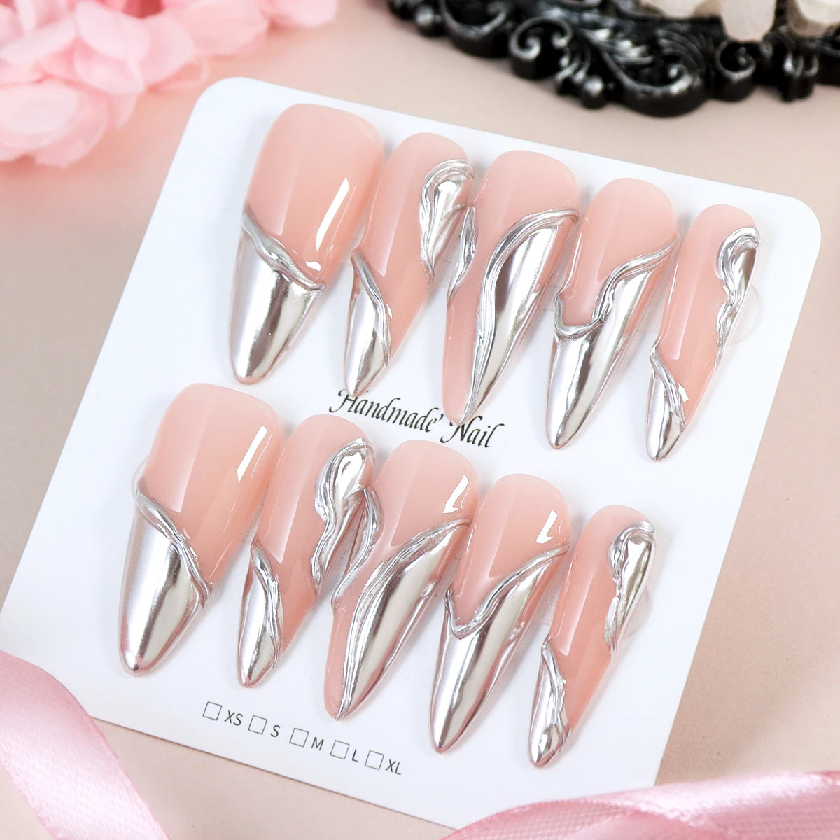 TEEK - 10pcs Pure Handmade 3D Press-On Nails NAIL ART theteekdotcom size-L 2  