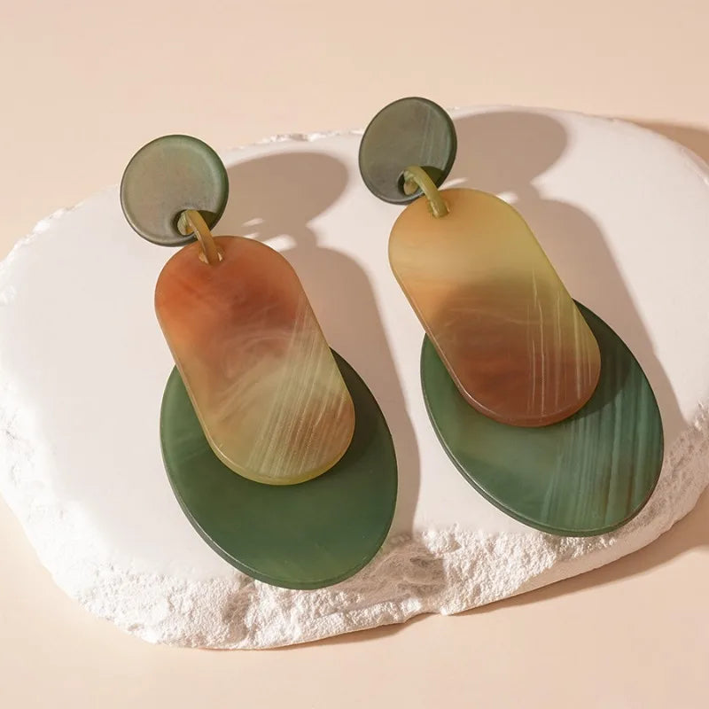 Individually Exaggerated Acrylic Geometric Circular Pendant Earrings, Vintage Bohemian Jewelry Trendy Women's Pendant Earrings TEEK