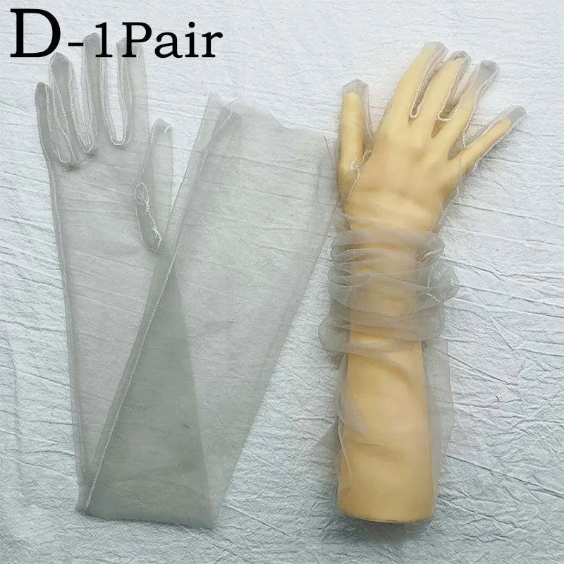 TEEK - Ultra Thin Tulle Elbow Gloves GLOVES theteekdotcom Gray  