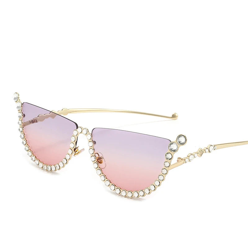 TEEK - Semi Framed Bejeweled Cat Eye Sunglasses EYEGLASSES theteekdotcom Gold Gray Pink