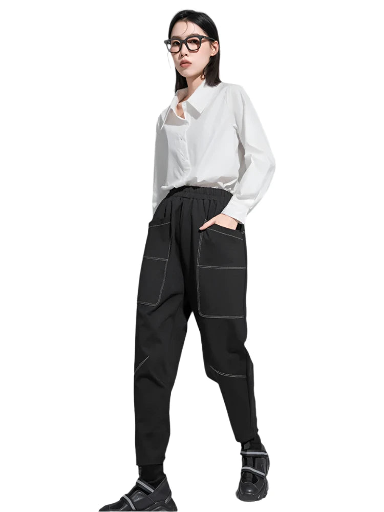 TEEK - Black Pocket Top Stitched Womens Harem Pants PANTS theteekdotcom   