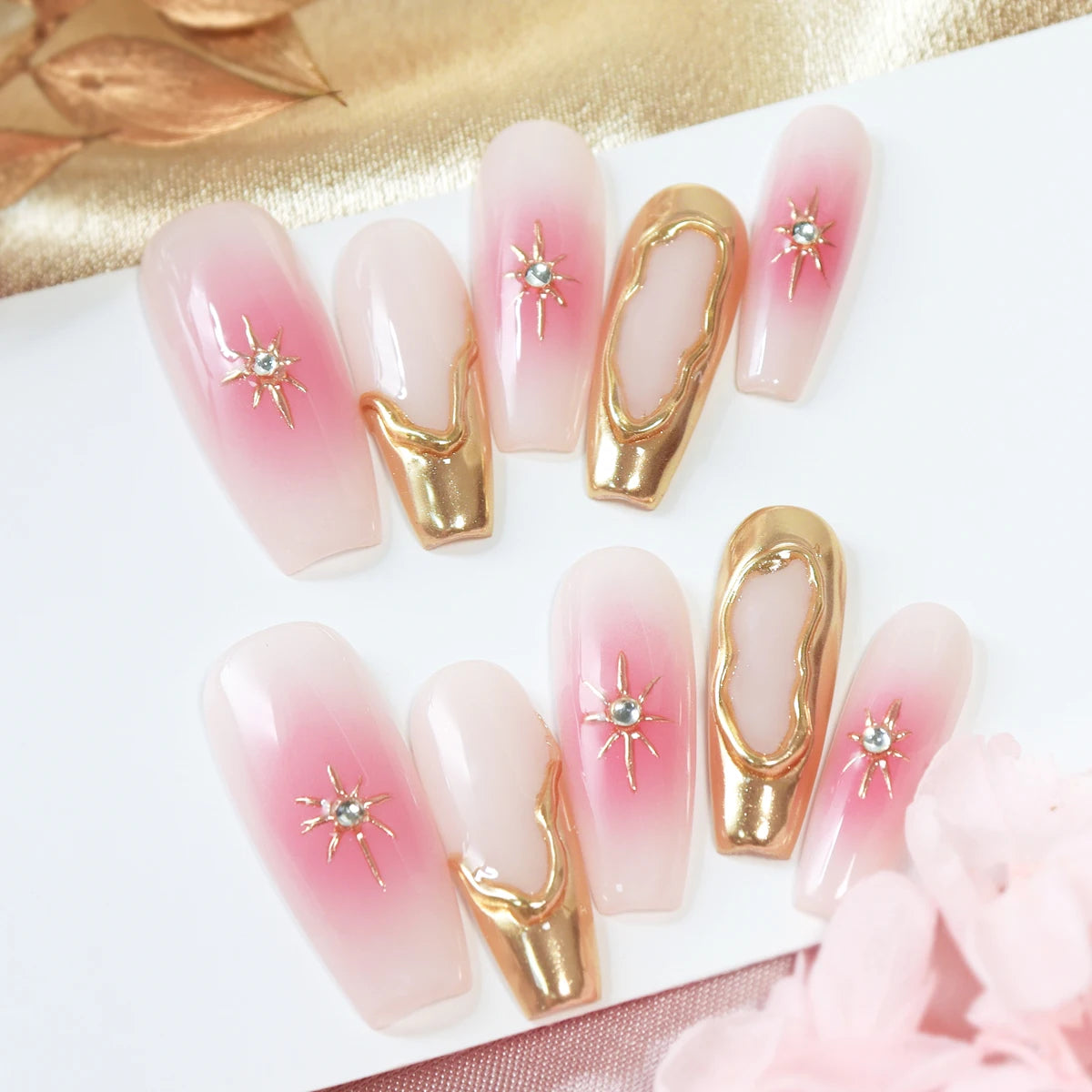 TEEK - 10pcs Pure Handmade 3D Press-On Nails NAIL ART theteekdotcom size-M(CT0007)  