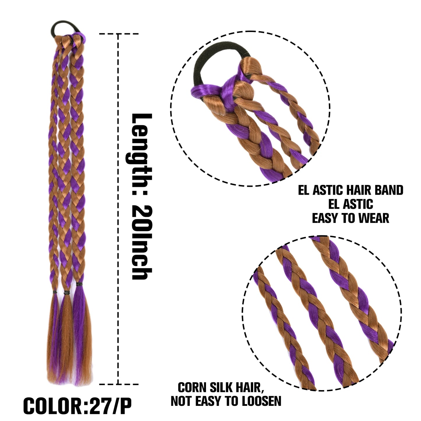 TEEK - 20 Inch Long Braided Synthetic PonytailHair Extension