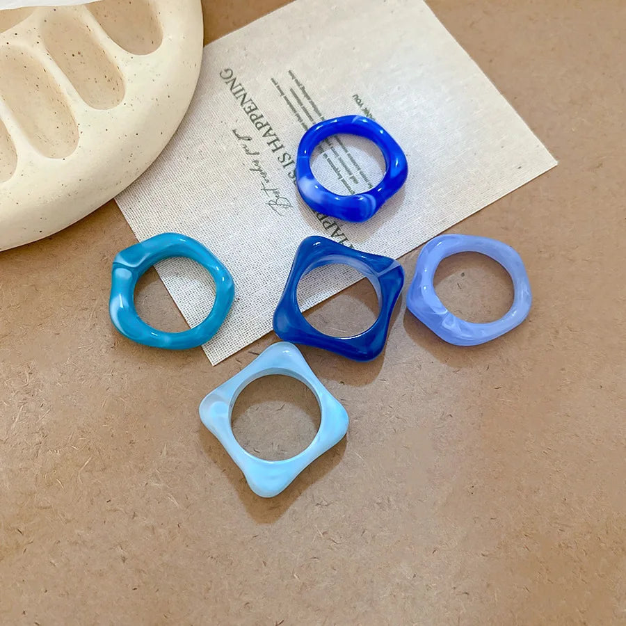 2 Pcs Square Round Irregular Smuding Acrylic Rings for Women Geometric Candy Color Sweet Resin Index Finger Ring Jewelry Sets F TEEK Style8