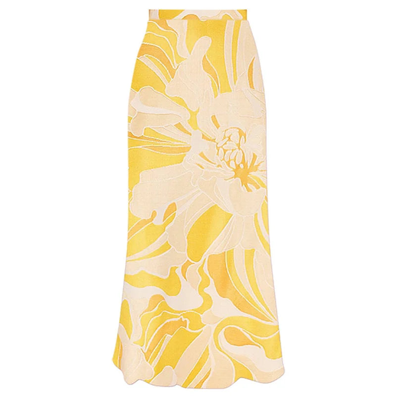 TEEK - Yellow 3D Flowers Off Shoulder Swimsuit Swimwear SWIMWEAR theteekdotcom yellow skirt XL 