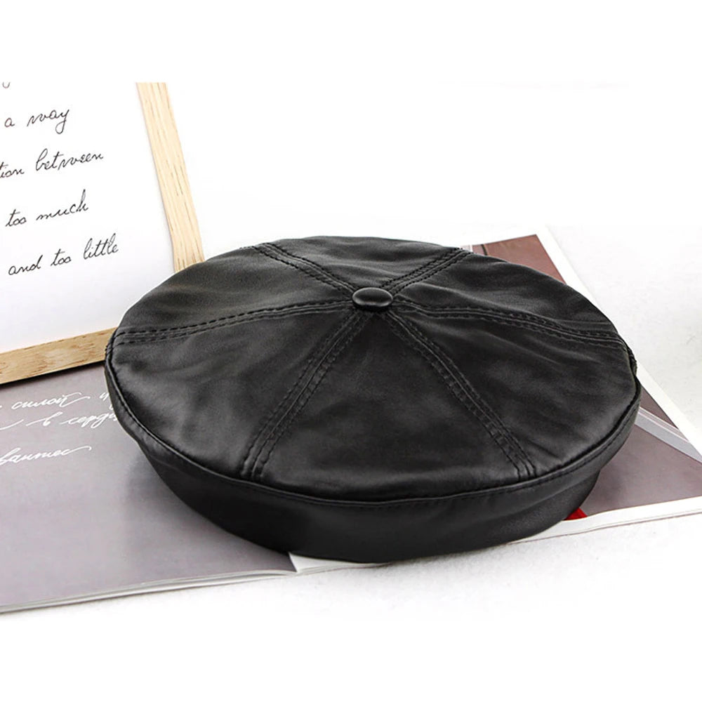 TEEK - Real Leather Beret Hat HAT theteekdotcom black 22in/56cm