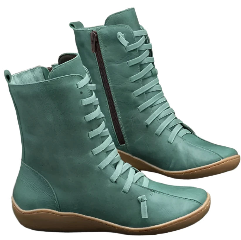 TEEK - Mid-Calf Soft Handmade Flat Work Boots SHOES theteekdotcom Green 5.5 