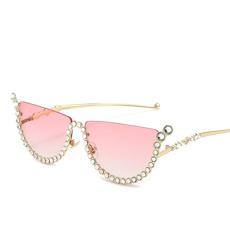 TEEK - Semi Framed Bejeweled Cat Eye Sunglasses EYEGLASSES theteekdotcom Pink