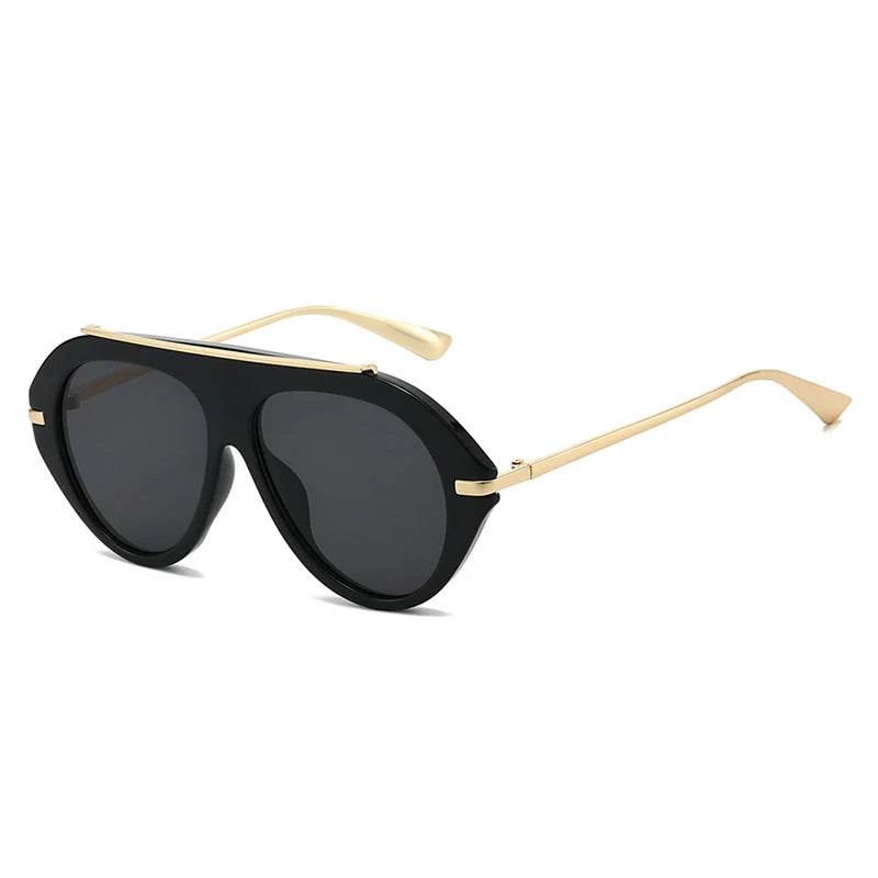 SO&EI Ins Popular Fashion Oversized Pilot Sunglasses Women Shades UV400 Retro Gradient Men Blue Green Sun Glasses TEEK Black Grey As the picture
