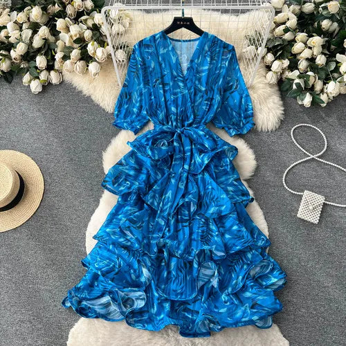 TEEK - Sweet V-Neck Lantern Sleeve Dress DRESS theteekdotcom Blue One Size 